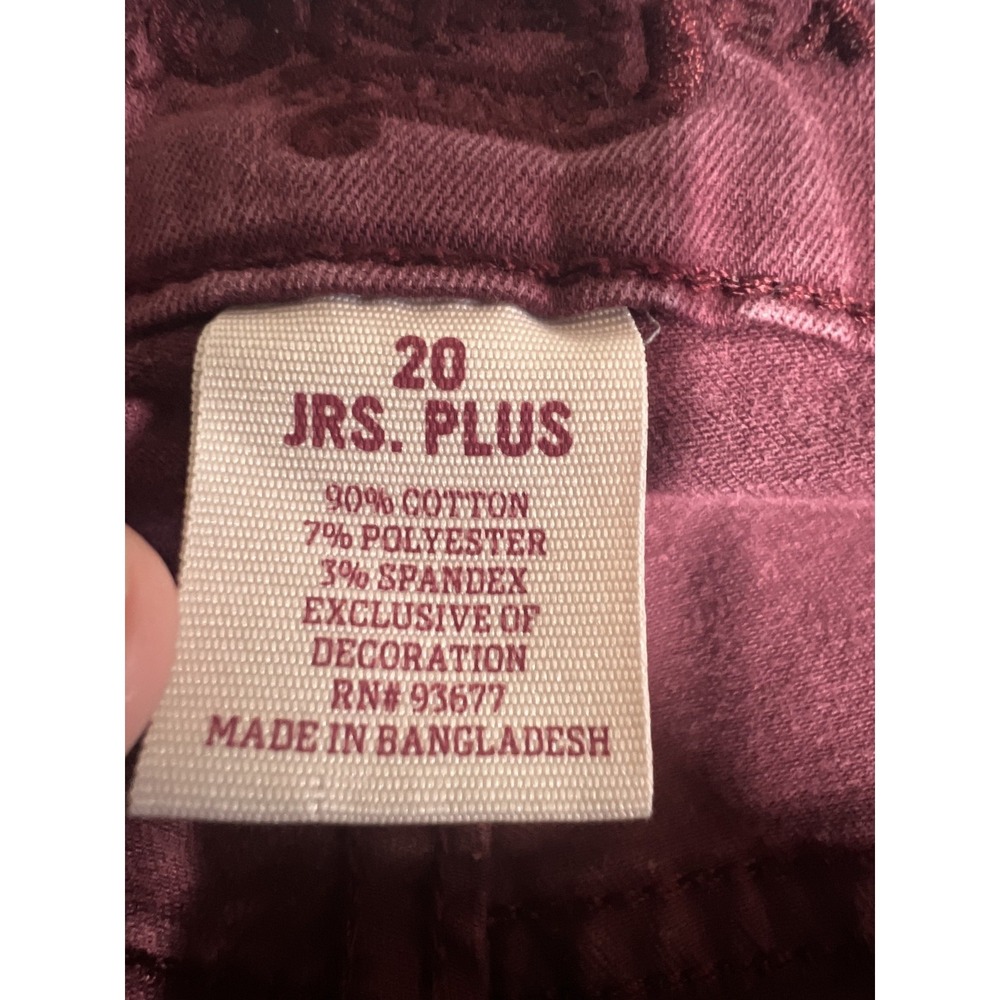 Arizona Jeans Women's Plus Size 20 Burgundy Distressed Jeggings Skinny Fit - Picture 5 of 7